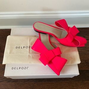DELPOZO Bow Leather Mules (Fuchsia)
